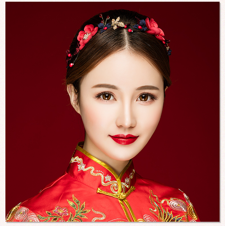 典雅梅花造型古風頭飾，珍珠水鉆制作新娘發飾