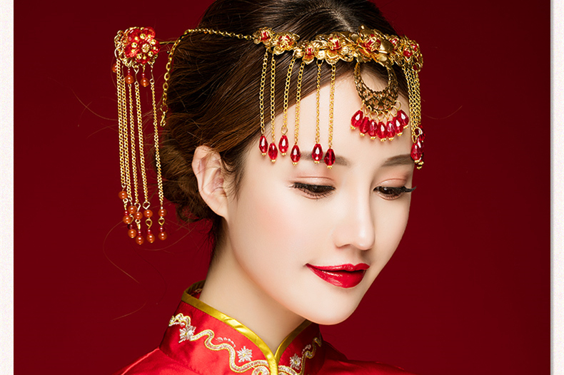 中式古典步搖額飾，優雅高貴眉心墜