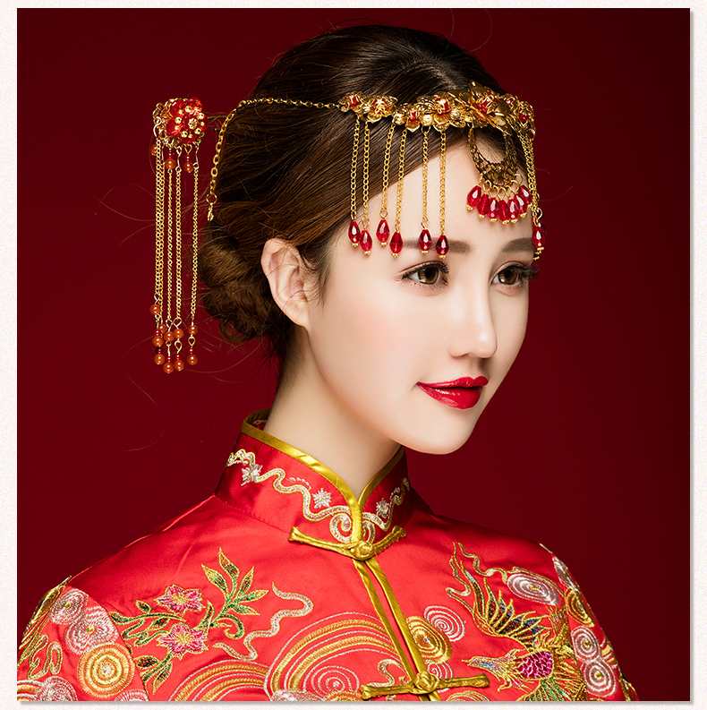 中式古典步搖額飾，優雅高貴眉心墜