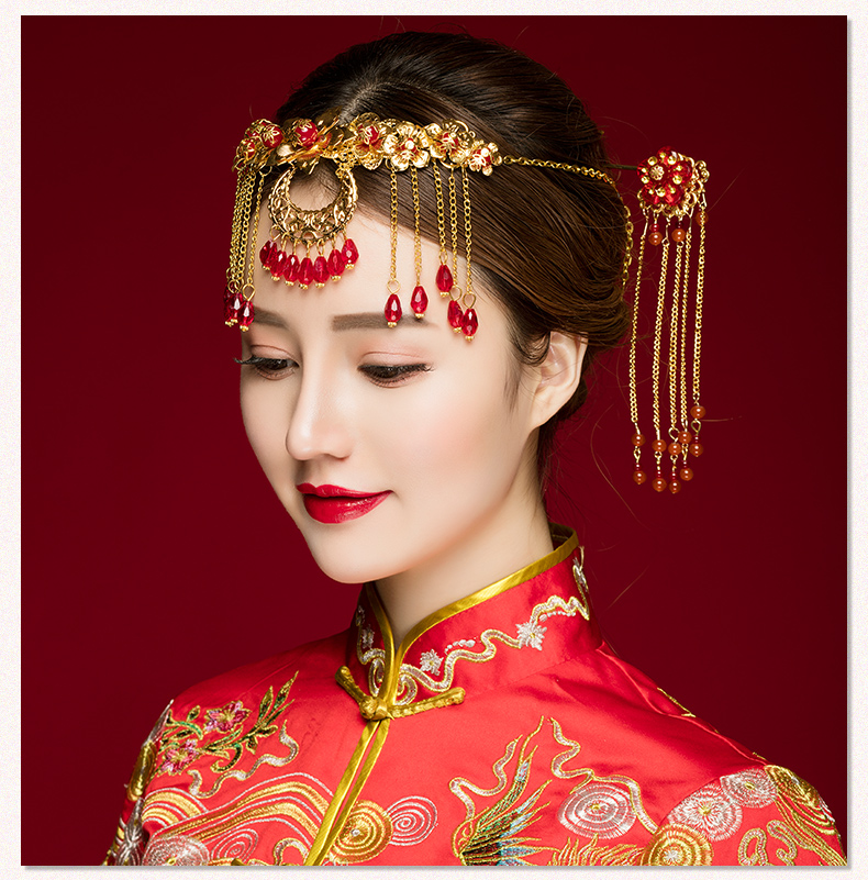 中式古典步搖額飾，優雅高貴眉心墜