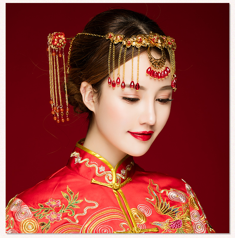 中式古典步搖額飾，優雅高貴眉心墜
