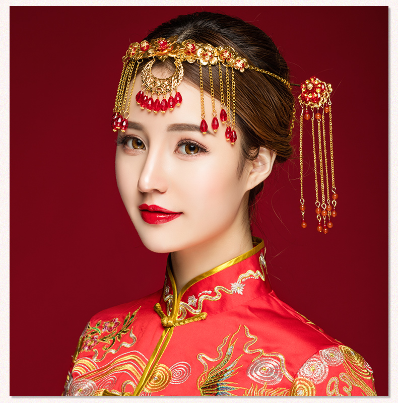 中式古典步搖額飾，優雅高貴眉心墜