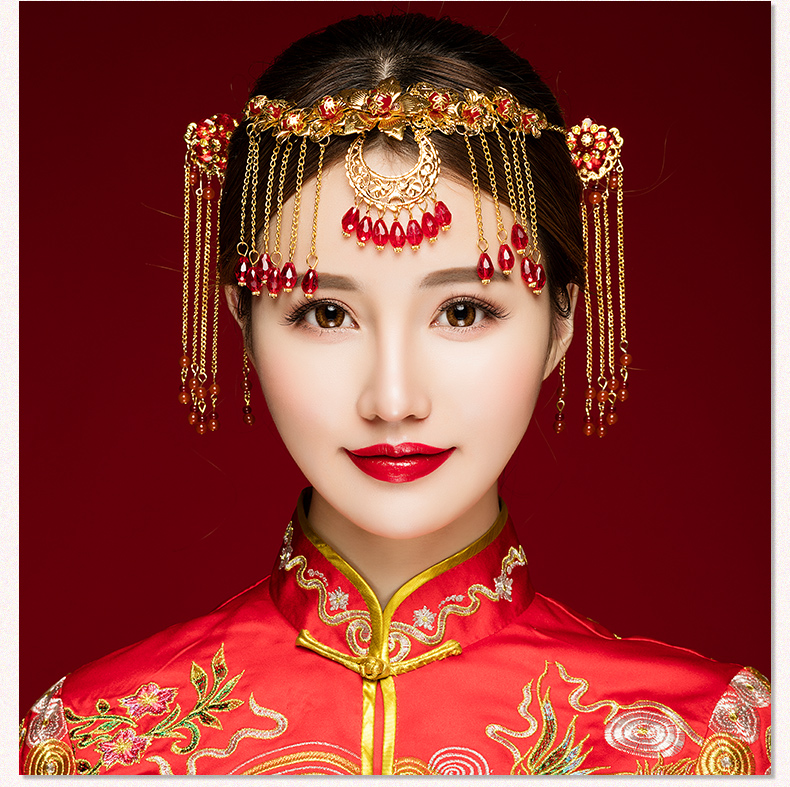 中式古典步搖額飾，優雅高貴眉心墜