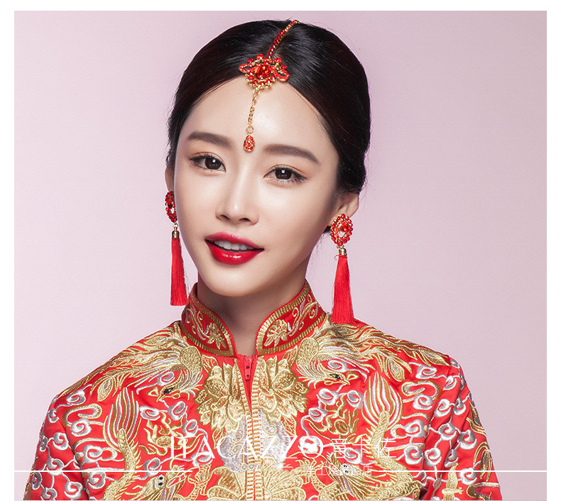中國風頭飾紅色眉心墜，古風新娘妝額飾