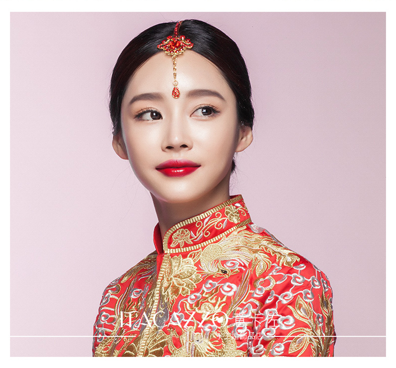 中國風頭飾紅色眉心墜，古風新娘妝額飾