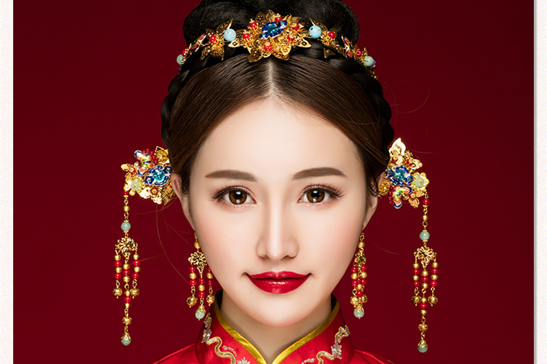 古典步搖新娘發飾，古式婚禮發簪
