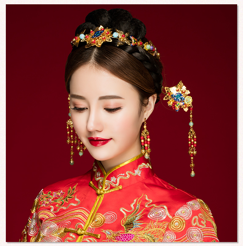 古典步搖新娘發飾，古式婚禮發簪