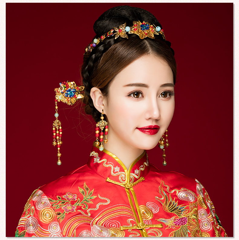 古典步搖新娘發飾，古式婚禮發簪