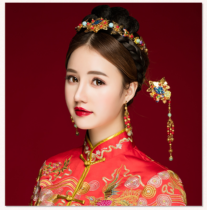 古典步搖新娘發飾，古式婚禮發簪