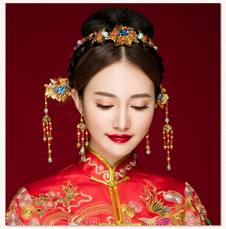 古典步搖新娘發飾，古式婚禮發簪