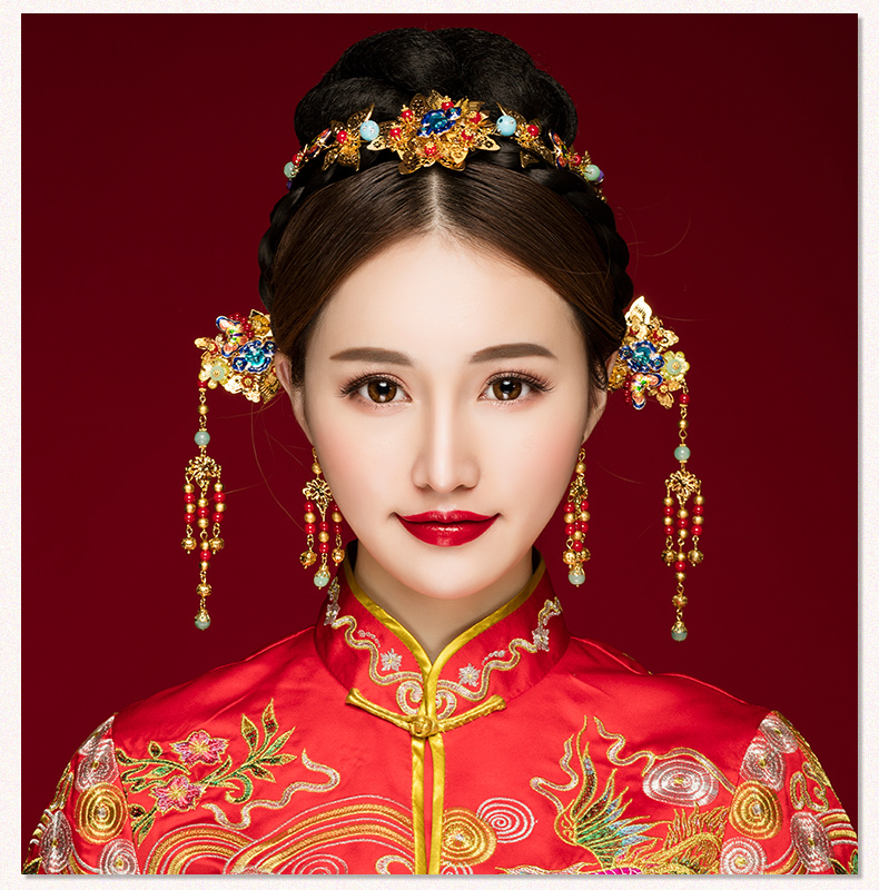 古典步搖新娘發飾，古式婚禮發簪