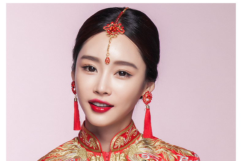 中國風(fēng)頭飾紅色眉心墜，古風(fēng)新娘妝額飾