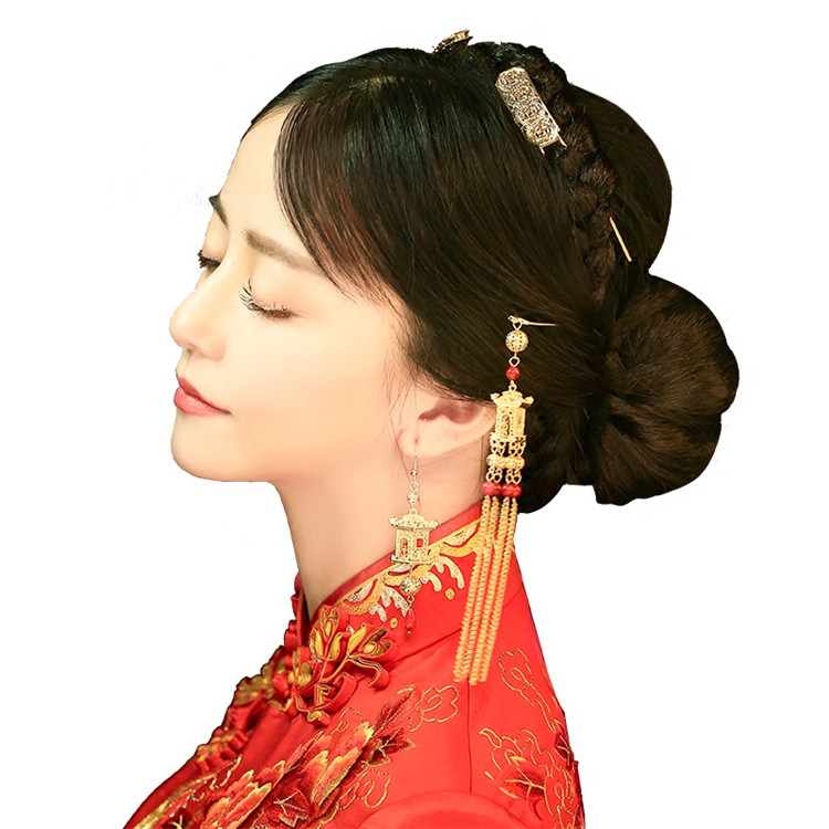 新娘中式金色流蘇發(fā)飾，古裝發(fā)梳步搖