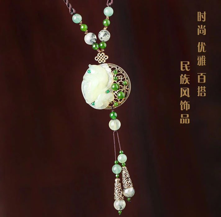 復(fù)古岫玉吊墜毛衣鏈掛件項鏈