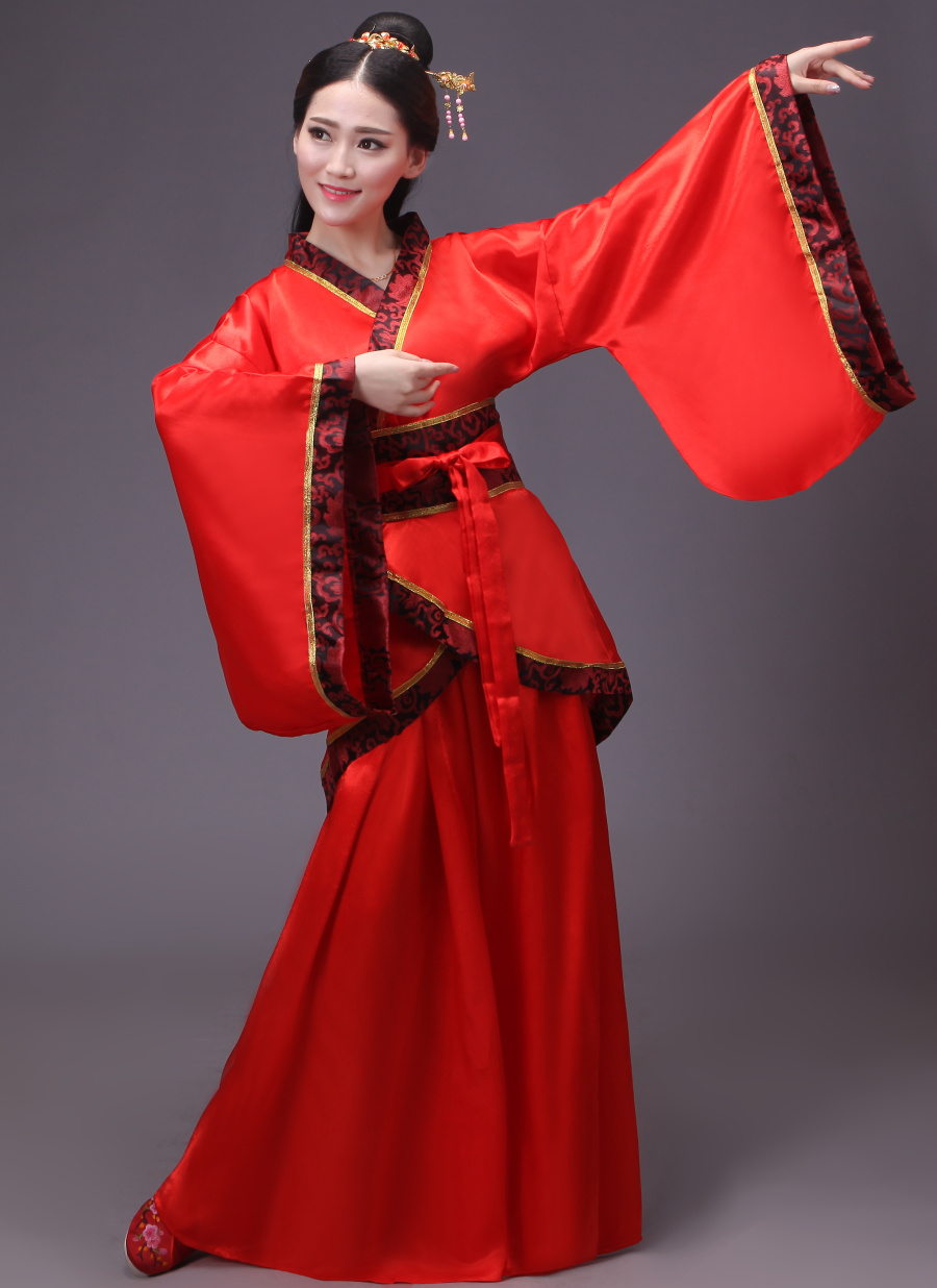 經典中國紅漢服古裝美女圖片