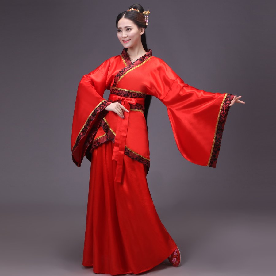 經典中國紅漢服古裝美女圖片