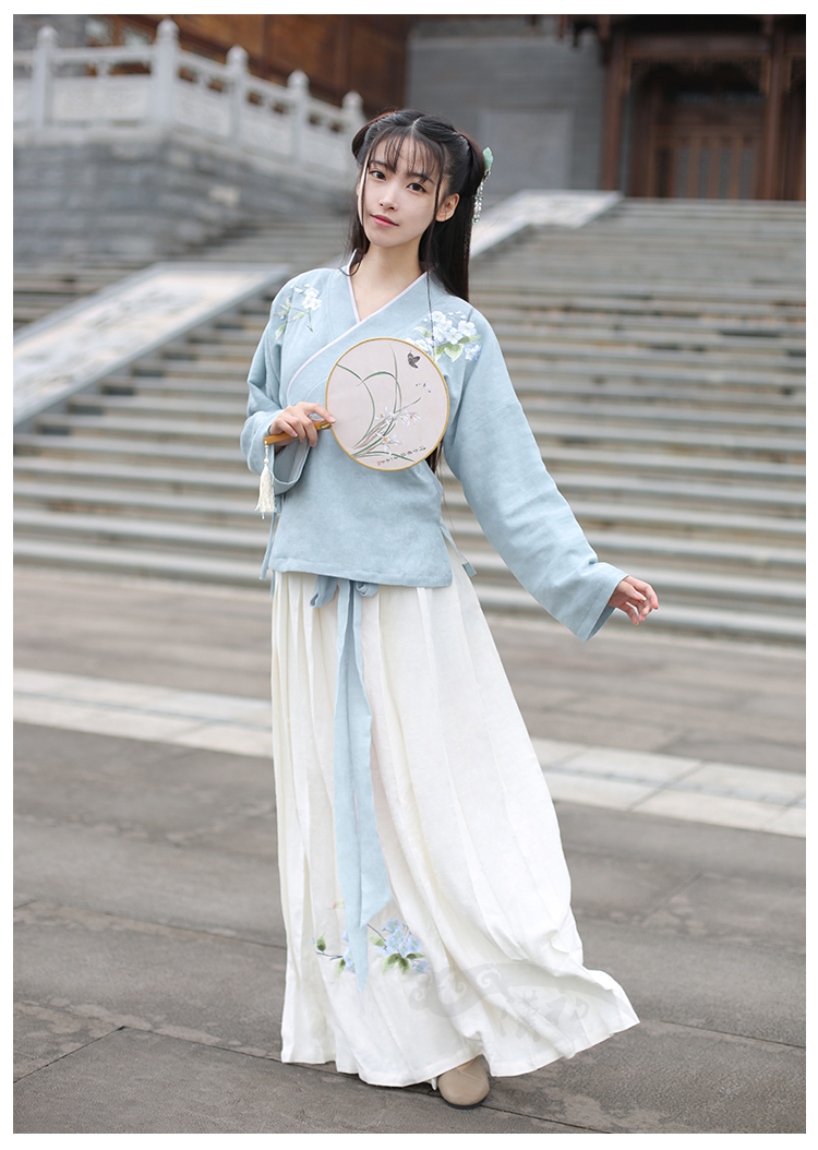 繡花漢服漢元素交領古裝美女圖片
