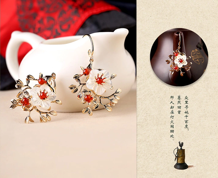 中國風(fēng)復(fù)古氣質(zhì)花朵耳墜耳環(huán)飾品
