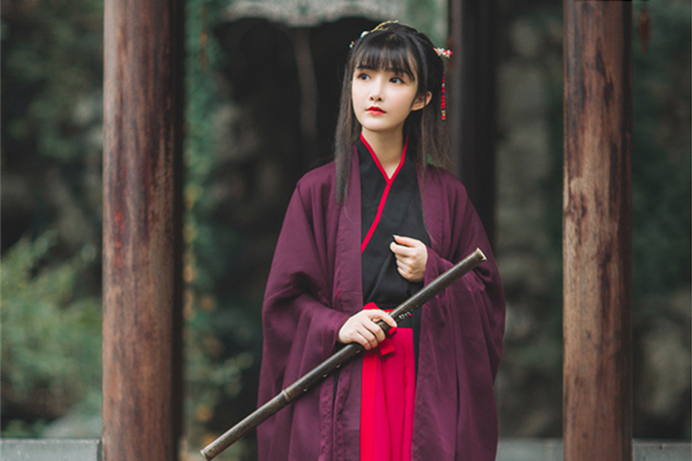交領齊腰上黑下紅拼色漢服【凌天】