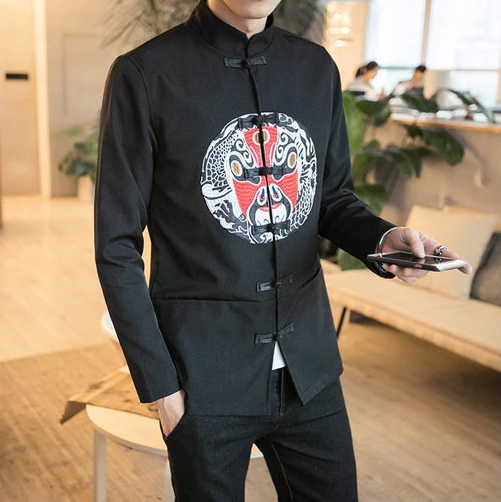 中國傳統元素臉譜刺繡中國風唐裝