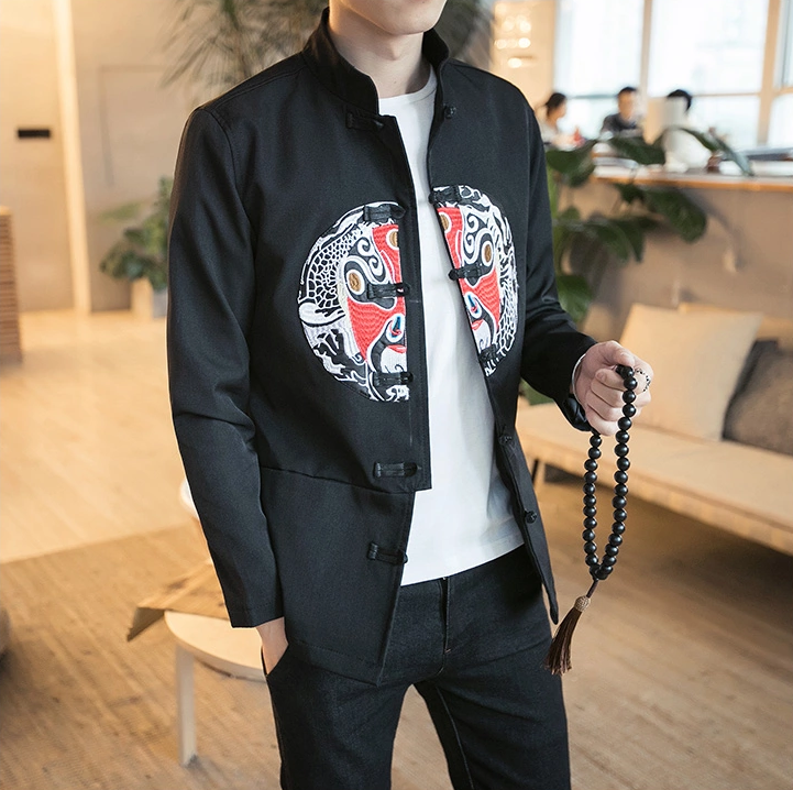 中國傳統元素臉譜刺繡中國風唐裝