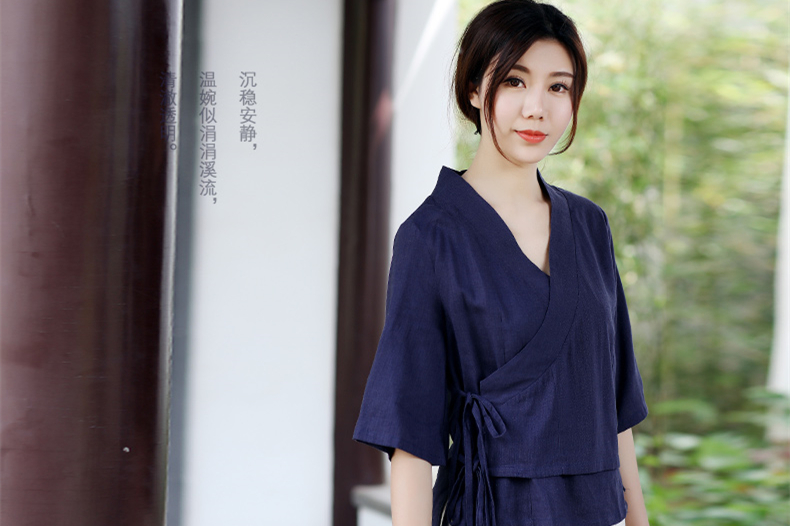 中式復古茶服漢元素交領女夏上衣
