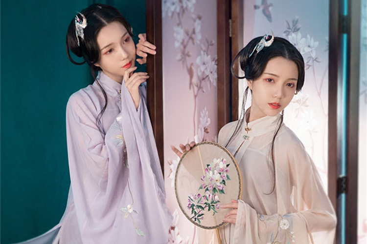 原創漢服女廣袖立領紗衫主腰繡花