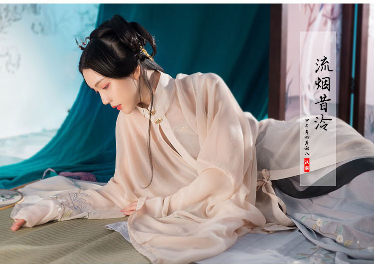 原創漢服女廣袖立領紗衫主腰繡花
