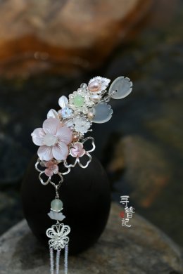 古典發簪漢服配飾古風銀色清新流蘇貝花頭飾