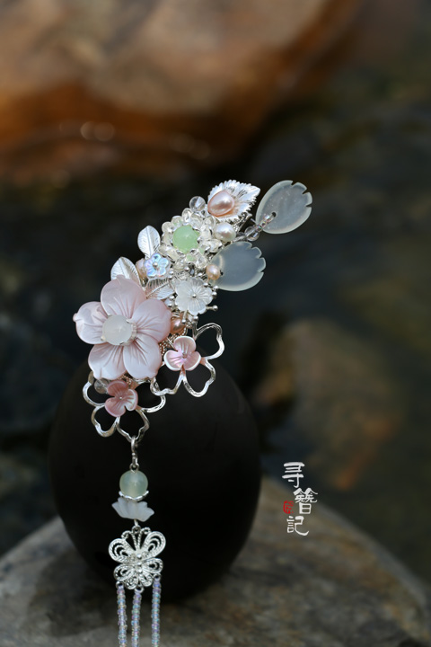 古典發簪漢服配飾古風銀色清新流蘇貝花頭飾