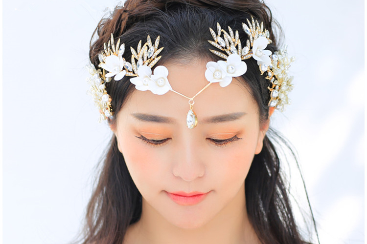 中國(guó)風(fēng)新娘結(jié)婚花朵水鉆頭飾額飾