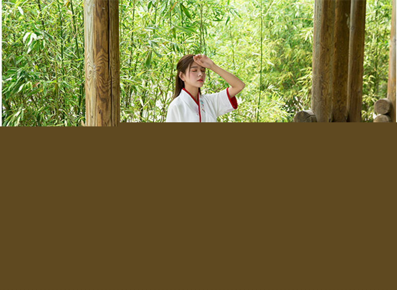 漢元素交領紅白拼接繡扇夏裝