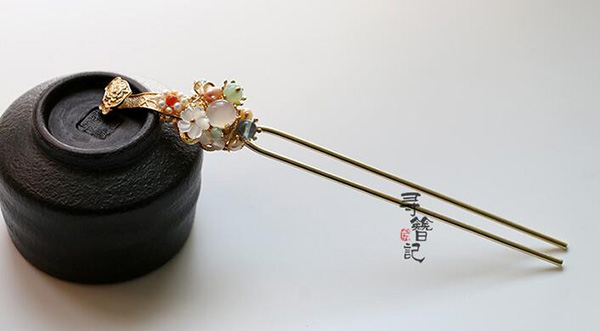 凈透玉髓金如意發簪 步搖流蘇簪子