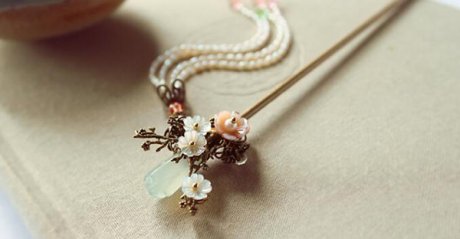 步搖流蘇釵子岫玉珍珠發簪簪子