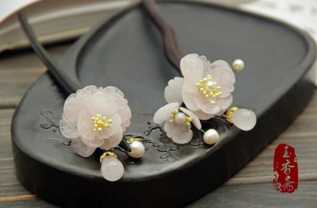 粉晶玉簪花發簪頭飾