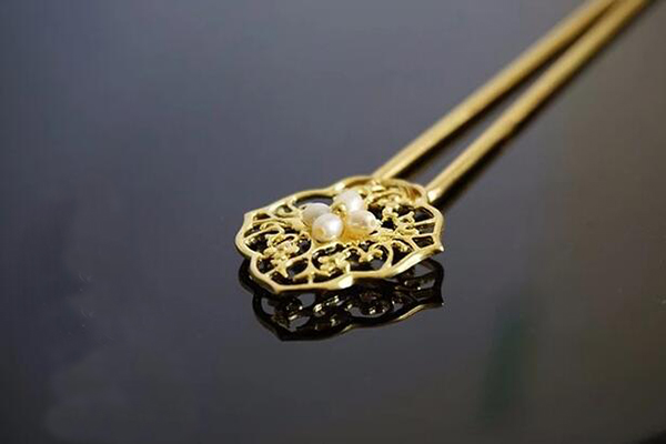 天然淡水珍珠黃銅發釵發簪簪子