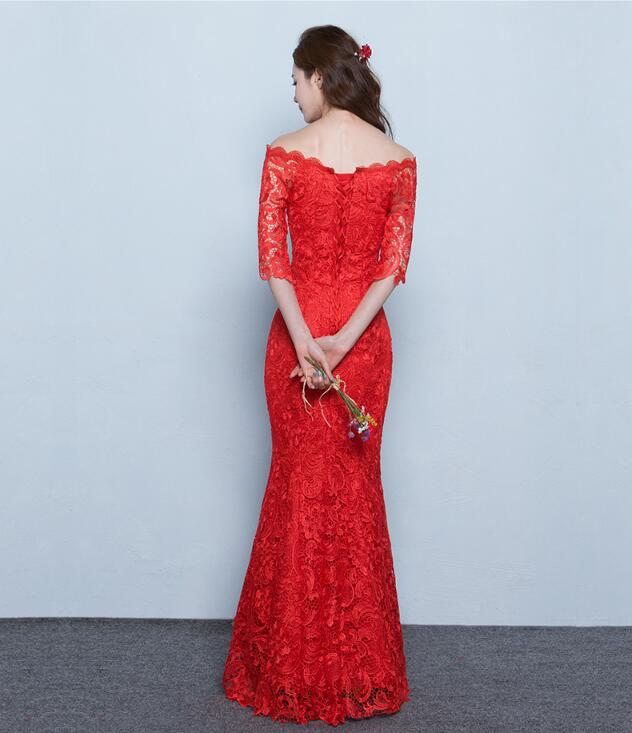 夏季性感魚尾長款紅色結婚中式禮服