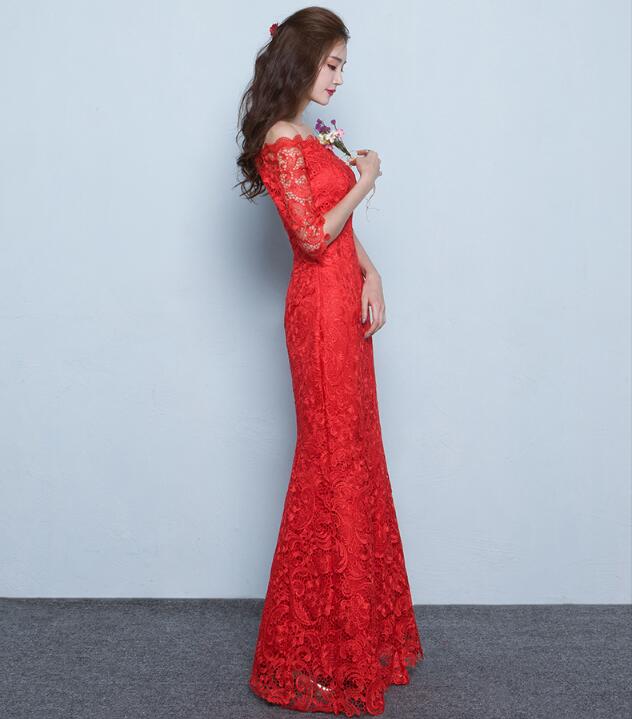 夏季性感魚尾長款紅色結婚中式禮服