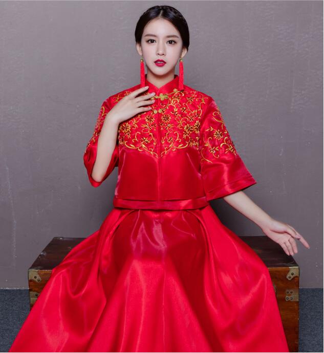 復古立領旗袍龍鳳褂中式婚紗禮服