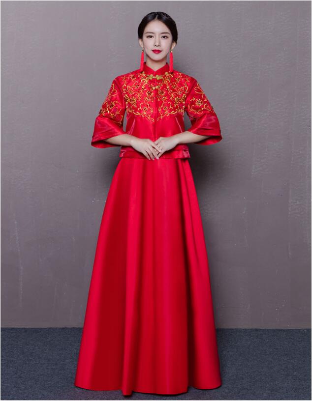 復古立領旗袍龍鳳褂中式婚紗禮服