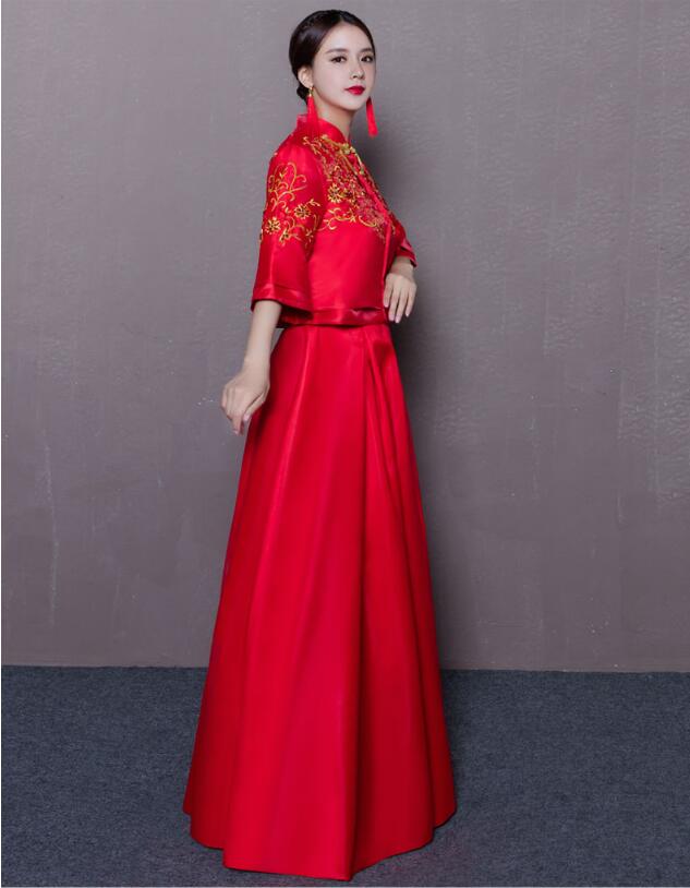 復古立領旗袍龍鳳褂中式婚紗禮服