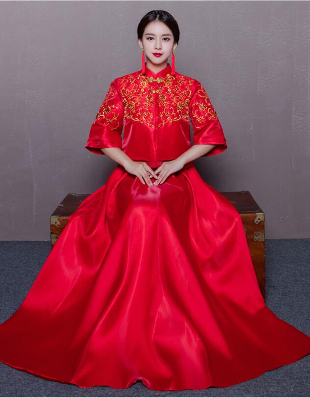復古立領旗袍龍鳳褂中式婚紗禮服
