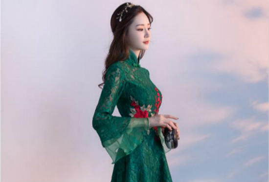 中國風盤扣蘇繡印花中式禮服