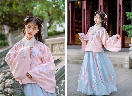 漢服 明制繡花交領琵琶袖襖裙