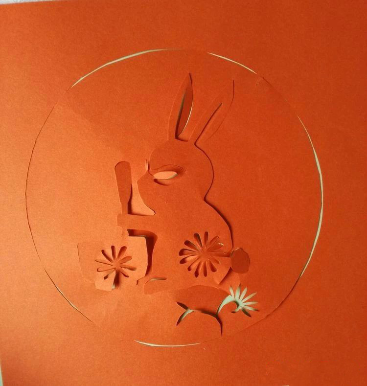 創意十足中秋玉兔剪紙，兔子鬧仲秋