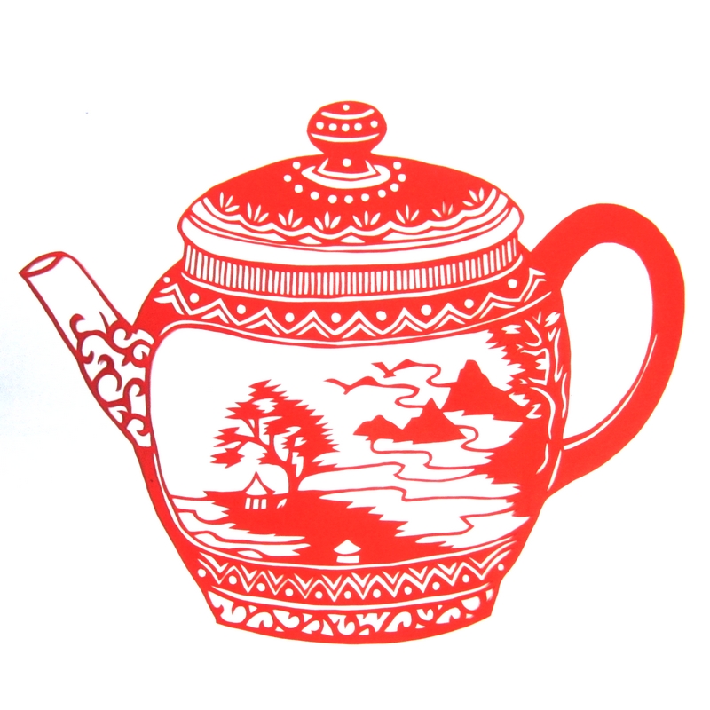 11款精美手工紅花瓷剪紙，茶壺剪紙工藝品