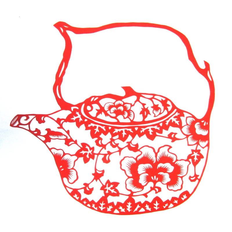 11款精美手工紅花瓷剪紙，茶壺剪紙工藝品