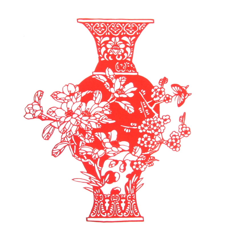 11款精美手工紅花瓷剪紙，茶壺剪紙工藝品