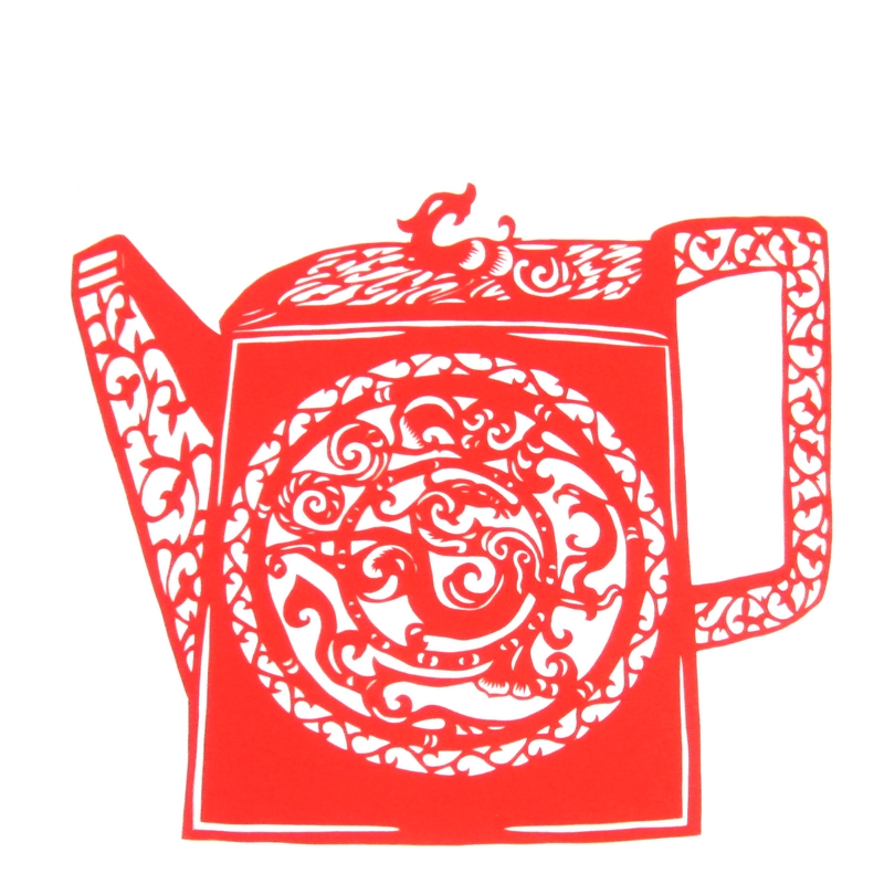 11款精美手工紅花瓷剪紙，茶壺剪紙工藝品