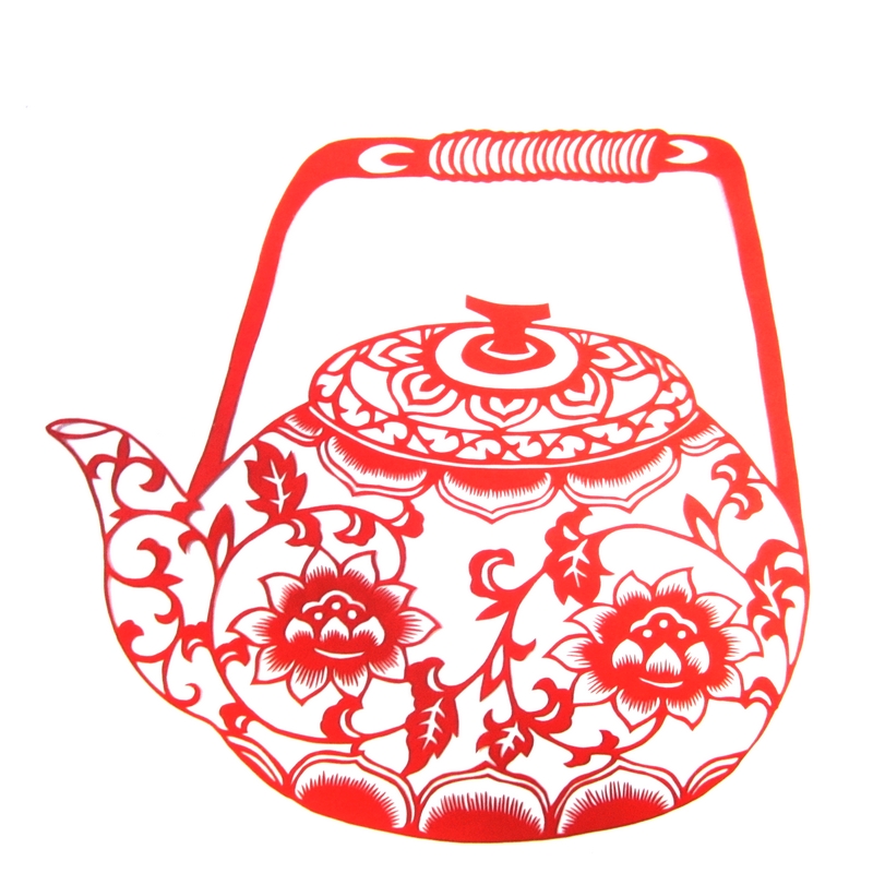 11款精美手工紅花瓷剪紙，茶壺剪紙工藝品